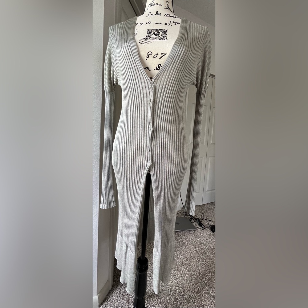PIER ANTONIO GASPARI Elegant Gray Shiny Long Cardigan Size 42 (8)